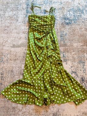 cinq à sept Lime Green Camille Polka Dot Ruffle Dress